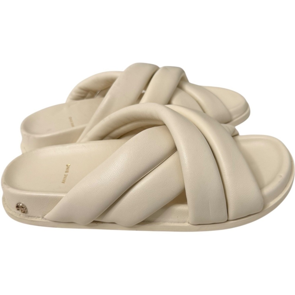 Anine Bing Lizzie Leather Slides Womens 36 Footbed Sandals Cream Padded